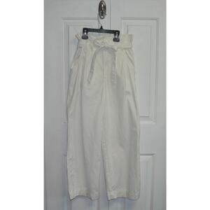 H&M Women's Wide Leg Cotton Paper Bag Waist Ankle Pants in Ivory Size 4 $35